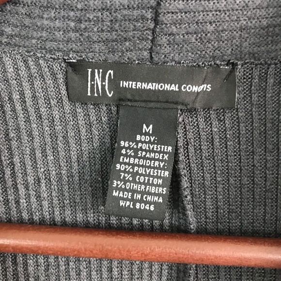 INC Gray Ribbed Floral Applique Cardigan - Picture 3 of 6